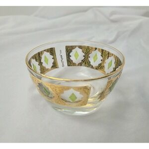 Vintage Valencia by CULVER 4" Round Bowl Green/Gold Filigree Design